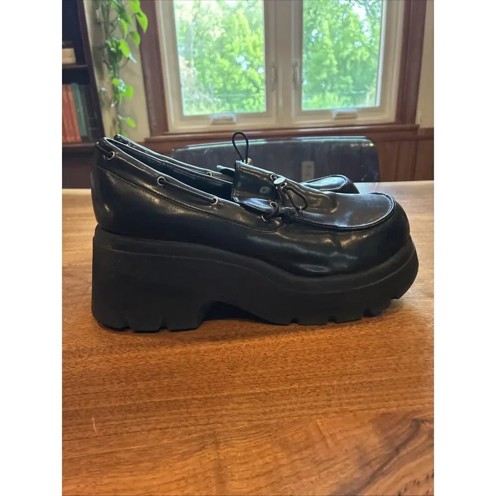 90s Y2K Vtg‎ Black Chunky Platform Loafers, Shoes Women's Size 10 RARE!